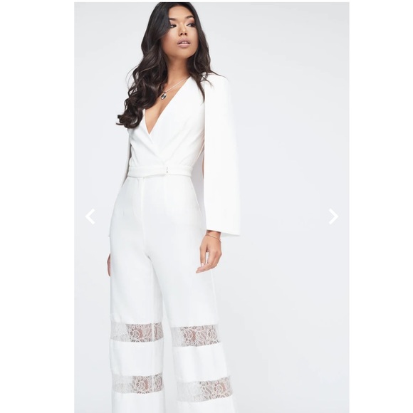 Chic Lavish Alice Lace Insert Cape Sleeve Jumpsuit - Picture 2 of 15